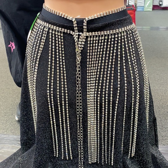 Rhinestone fringe belt  costume silver main image 7